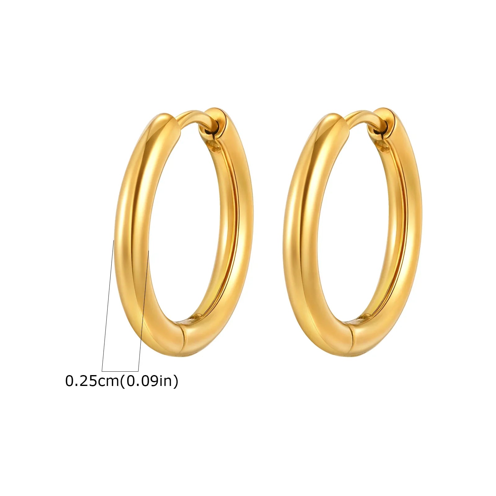 1Pair Round Hoop Earrings for Women Men | Gold Plated Stainless Steel Hypoallergenic Piercing Jewelry